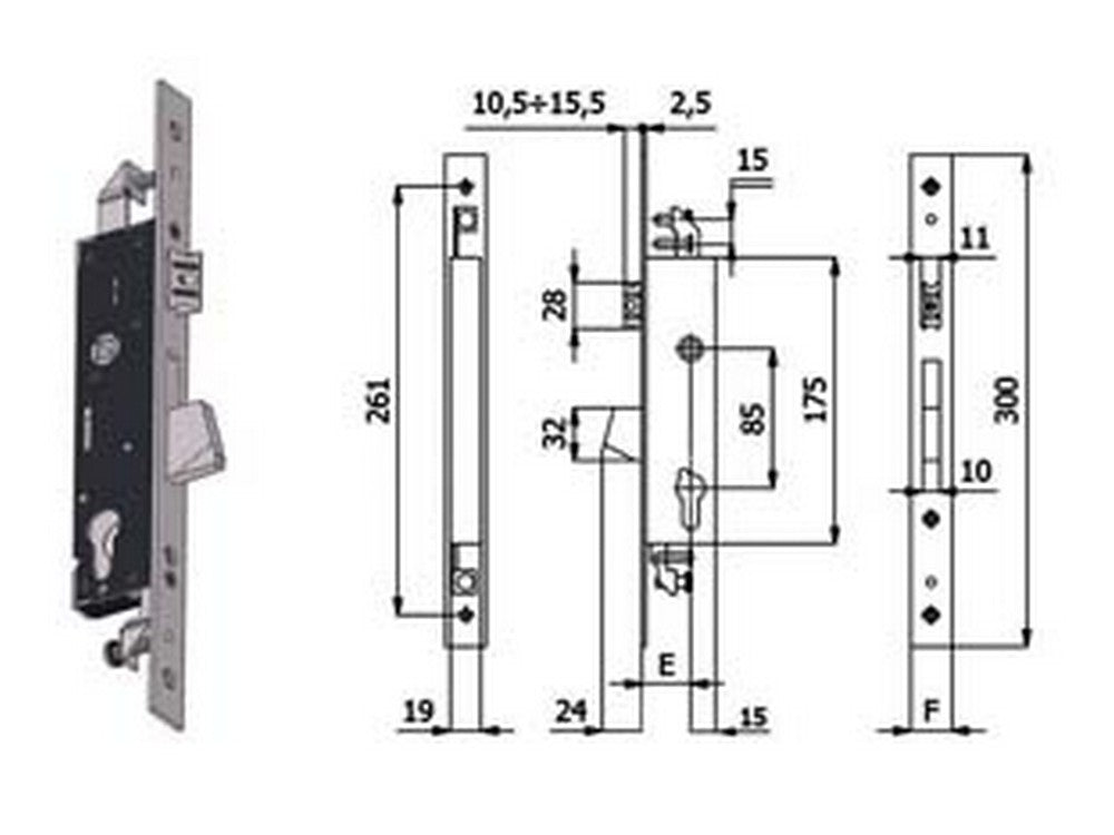 seserratura triplice infilare per montanti catenaccio e scrocco 1410 - mm.35 interasse mm.85 (1410.35.35) cod:ferx.fer112338