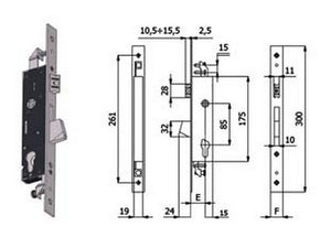 seserratura triplice infilare per montanti catenaccio e scrocco 1410 - mm.35 interasse mm.85 (1410.35.35) cod:ferx.fer112338