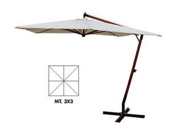 ombrellone quadro decentrato in legno con manovella - cm.300x300 palo mm.55x55 a 8 stecche col. avana cod:ferx.fer115285