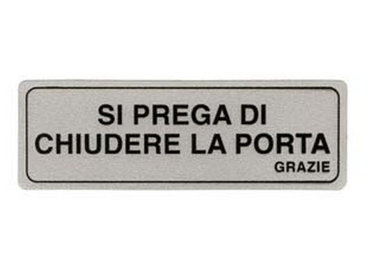 targhetta adesiva "si prega di chiudere la porta grazie" - cm.15x5h. cod:ferx.fer123761