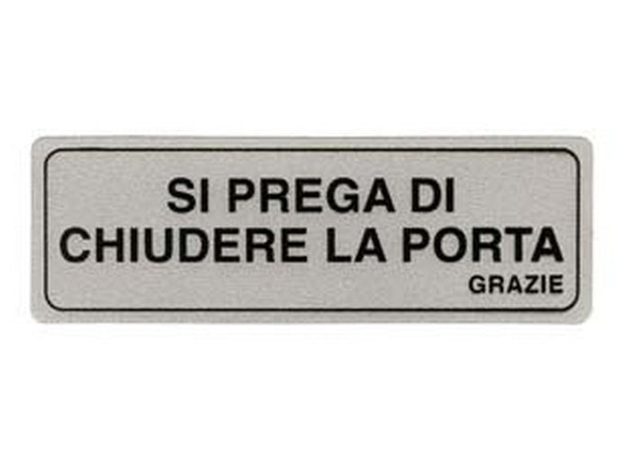 targhetta adesiva "si prega di chiudere la porta grazie" - cm.15x5h. cod:ferx.fer123761