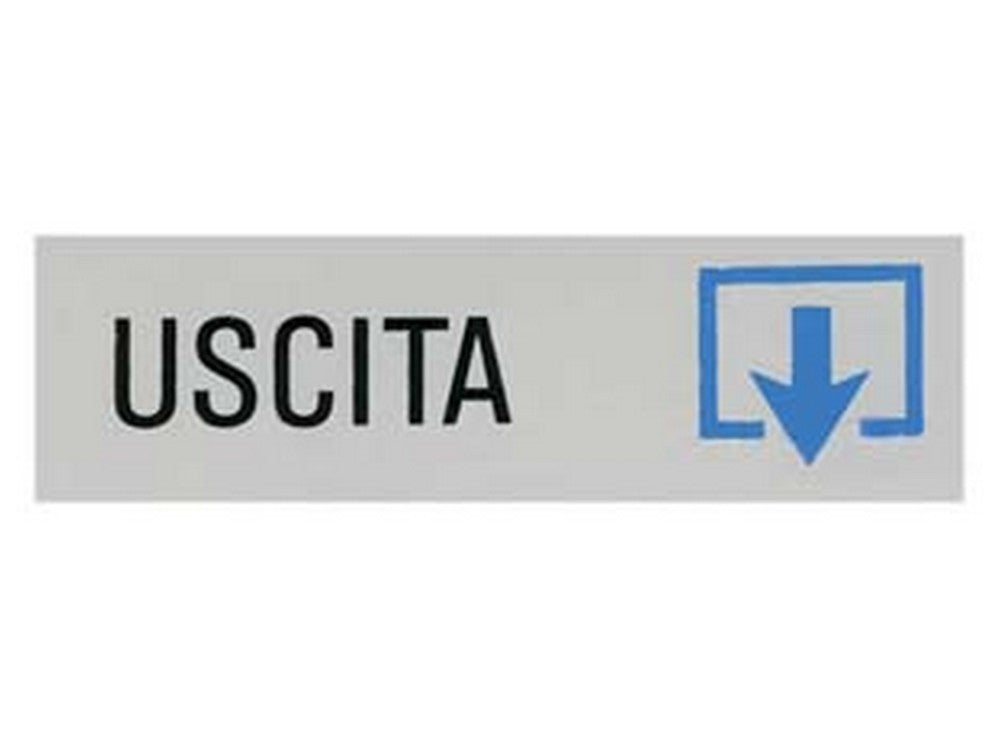 targhetta adesiva "uscita" (freccia in giu') - cm.15x5h. cod:ferx.fer127943