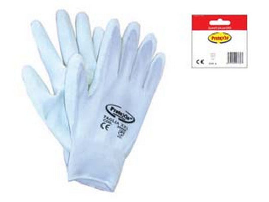 12blister guanti da lavoro in poliestere palmo ricoperto in poliuretano bianco - tg.s misura 7 cod:ferx.fer139939