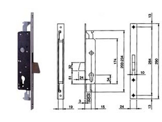 serratura triplice infilare per montanti e persiane solo caten. 783 - mm.25 (783253ifz) cod:ferx.fer140096