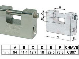lucchetto in acciaio monoblocco a una bocca - mm.94 cod:ferx.fer146869