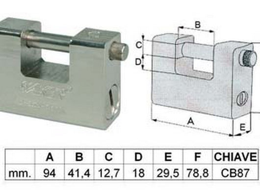 lucchetto in acciaio monoblocco a una bocca - mm.94 cod:ferx.fer146869