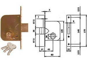 serratura da infilare per cancelli solo catenaccio 601 - mm.45 (601450) cod:ferx.fer171731