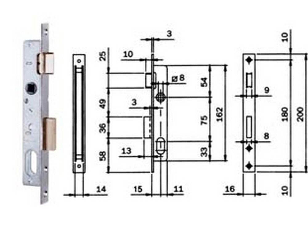 serratura da infilare per montanti catenaccio e scrocco 750 - mm.15 (7501510) cod:ferx.fer171755