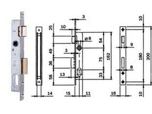 serratura da infilare per montanti catenaccio e scrocco 750 - mm.15 (7501510) cod:ferx.fer171755