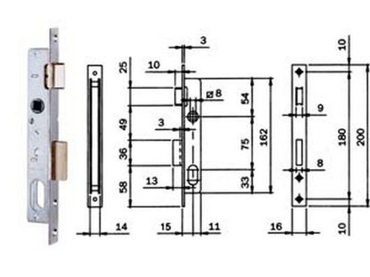 serratura da infilare per montanti catenaccio e scrocco 750 - mm.15 (7501510) cod:ferx.fer171755