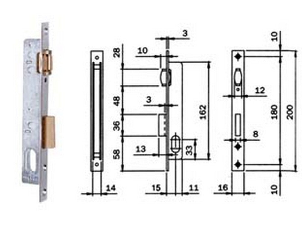 serratura da infilare per montanti catenaccio e rullo 752 - mm.15 (7521510) cod:ferx.fer171762