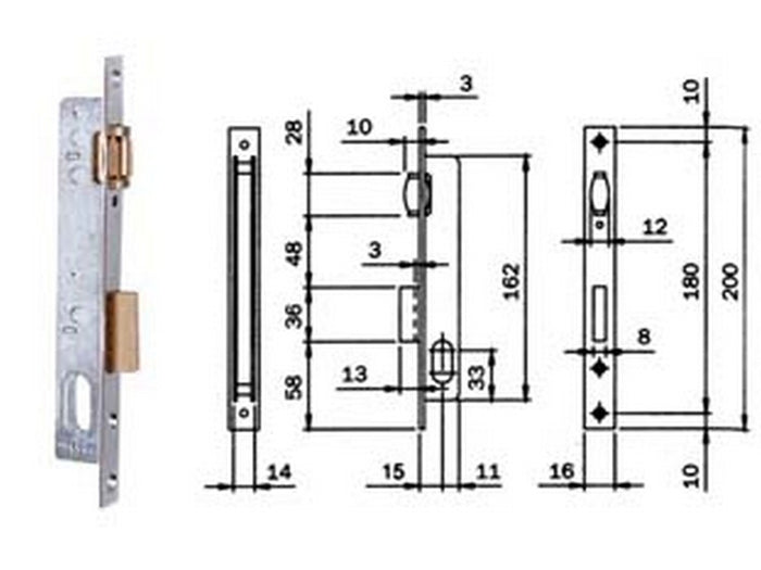 serratura da infilare per montanti catenaccio e rullo 752 - mm.15 (7521510) cod:ferx.fer171762
