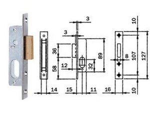 serratura da infilare per montanti solo catenaccio 760 - mm.15 (7601510) cod:ferx.fer171779