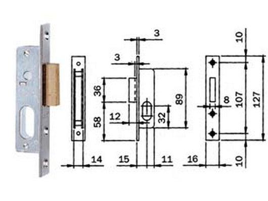 serratura da infilare per montanti solo catenaccio 760 - mm.15 (7601510) cod:ferx.fer171779