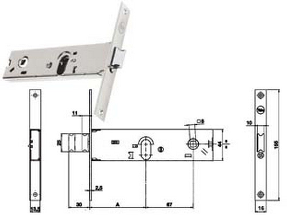 serratura da infilare per fasce catenaccio e scrocco mm.44 h 87002 - mm.80 a 2 mandate (y8700280080) cod:ferx.fer172462