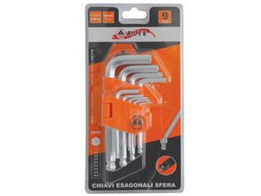 2blister chiavi maschio esagonali ball point tipo corto cromo vanadio sr. 9 pz. cod:ferx.fer172899