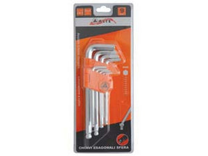 2blister chiavi maschio esagonali ball point tipo medio cromo vanadio sr. 9 pz. cod:ferx.fer172905