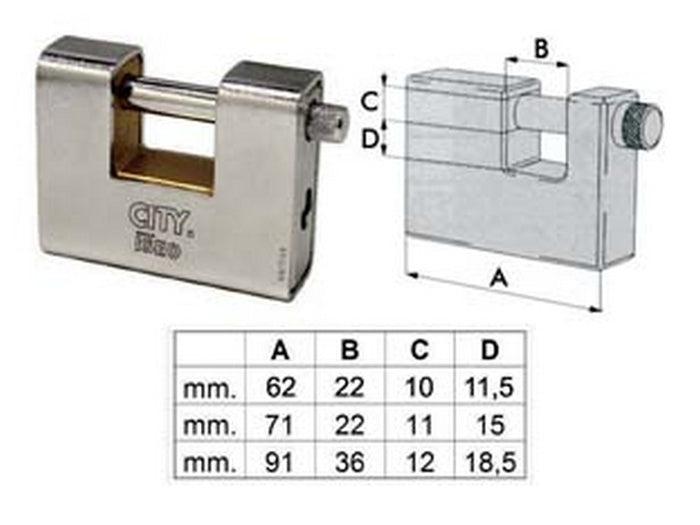 lucchetto corazzato a una bocca "aditus city" p749 - mm.70 (p74970227) cod:ferx.fer174916