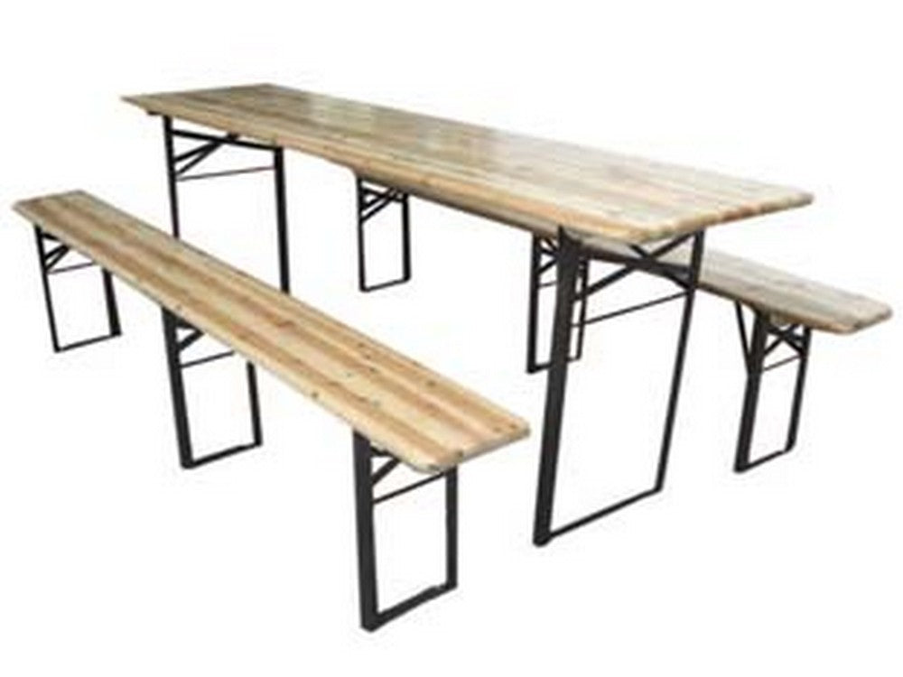 set tavolo + 2 panche birreria 3 gambe tavolo cm.220x70x77h. - panche cm.220x25x47h. cod:ferx.fer183130