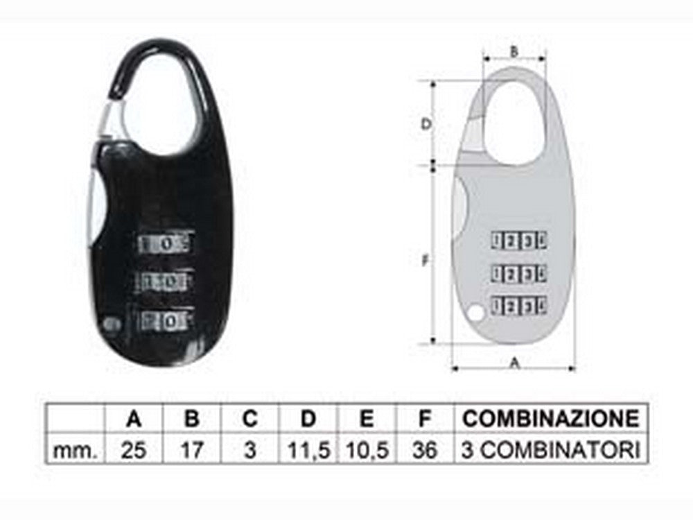 12blister lucchetto ad arco a combinazione per valige - mm.20 cod:ferx.fer183635