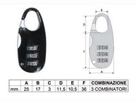 12blister lucchetto ad arco a combinazione per valige - mm.20 cod:ferx.fer183635