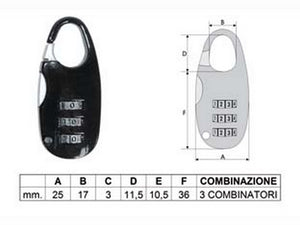12blister lucchetto ad arco a combinazione per valige - mm.20 cod:ferx.fer183635