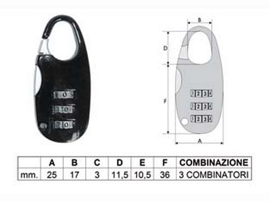 12blister lucchetto ad arco a combinazione per valige - mm.20 cod:ferx.fer183635