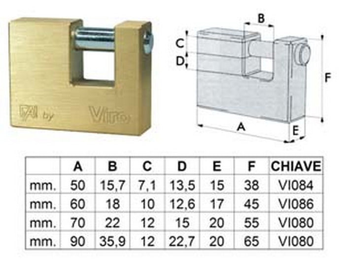 lucchetto rettangolare in ottone "fai by viro" - mm.50 (art.505) cod:ferx.fer185783
