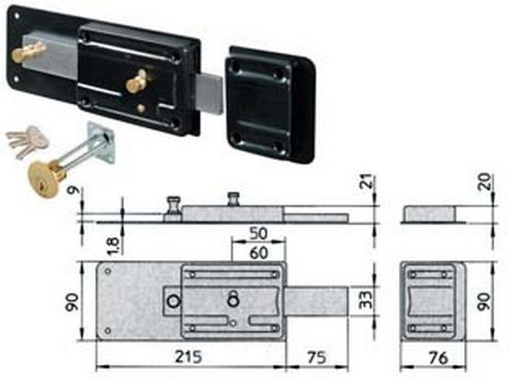 ferroglietto applicare con catenaccio 6 mandate cilind. staccato - mm.60 (1.7833/712) cod:ferx.fer186070