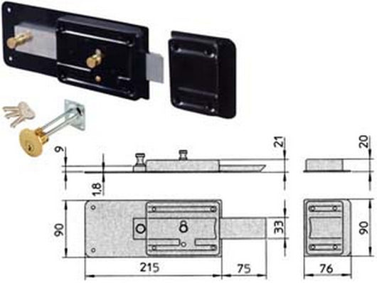 ferroglietto applicare catenaccio 5 mandate scrocco cilindro staccato - mm.60 (1.7853/712) cod:ferx.fer186094
