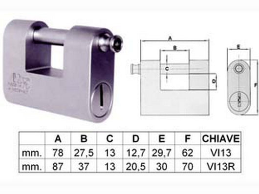 lucchetto corazzato a una bocca "monolith" - mm 78 (art.4143) cod:ferx.fer186490