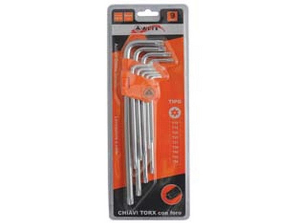 2blister chiavi maschio torx con foro tipo lungo cromo vanadio serie 9 pezzi cod:ferx.fer188845