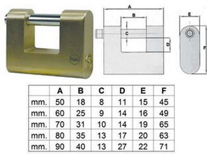 1blister lucchetto ottone rettangolare 114 - mm.70 (y114/70/113/1) cod:ferx.fer189019