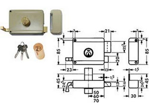 serratura da portoncino catenaccio e scrocco doppio cilindro fisso 6300 - mm.50 sx (y63000502) cod:ferx.fer189309