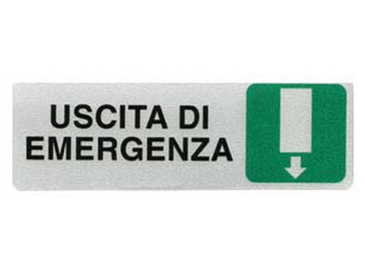 targhetta adesiva "uscita di emergenza" (freccia in giu') - cm.15x5h. cod:ferx.fer193009