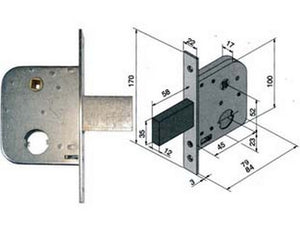 serratura da infilare per cancelli con quadro catenaccio e scrocco 075 - mm.45 con catenaccio da mm.58 (07545000) cod:ferx.fer194952