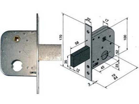 serratura da infilare per cancelli con quadro catenaccio e scrocco 075 - mm.45 con catenaccio da mm.58 (07545000) cod:ferx.fer194952
