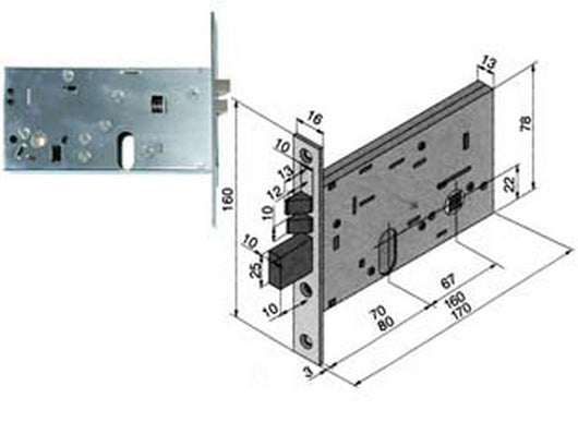 elettroserratura da infilare per fasce mm.78 h 306 - mm.70 (30670010) cod:ferx.fer195270