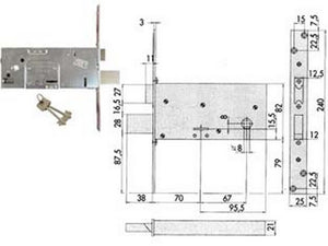 serratura da infilare per fasce doppia mappa mm.82 h 57313 - mm.70 (57313730) cod:ferx.fer201063