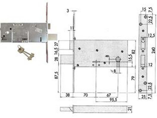 serratura da infilare per fasce doppia mappa mm.82 h 57313 - mm.70 (57313730) cod:ferx.fer201063