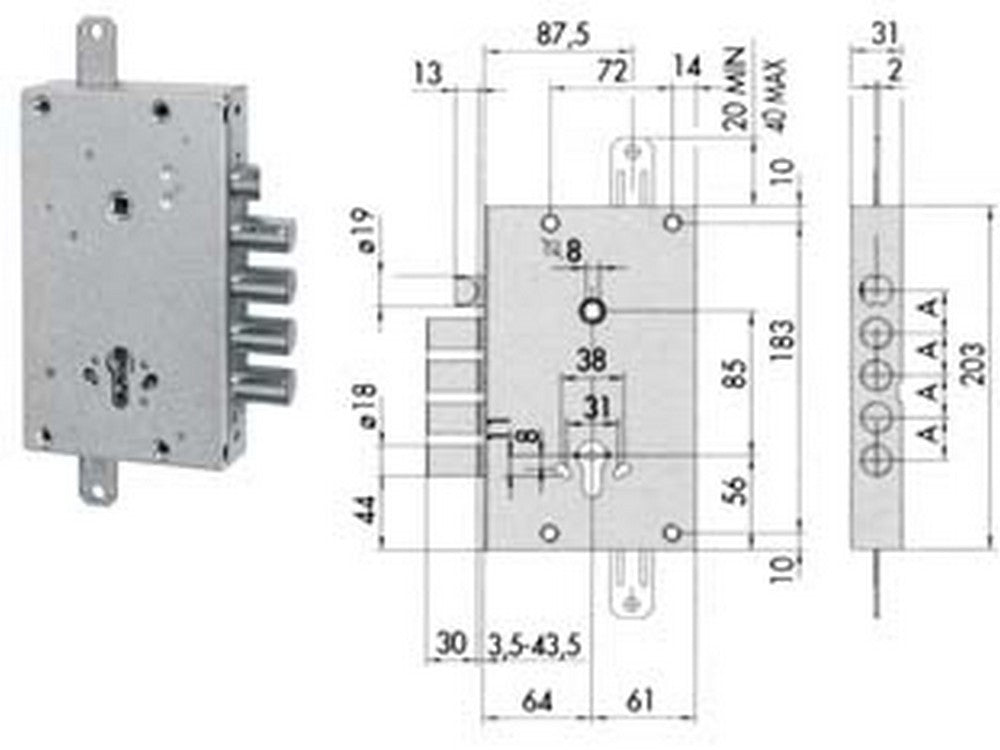 serratura triplice applicare con scrocco cilindro europeo blindate 56515 - mm.64 dx/sx (56515480) cod:ferx.fer201070