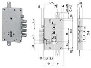 serratura triplice applicare con scrocco cilindro europeo blindate 56515 - mm.64 dx/sx (56515480) cod:ferx.fer201070
