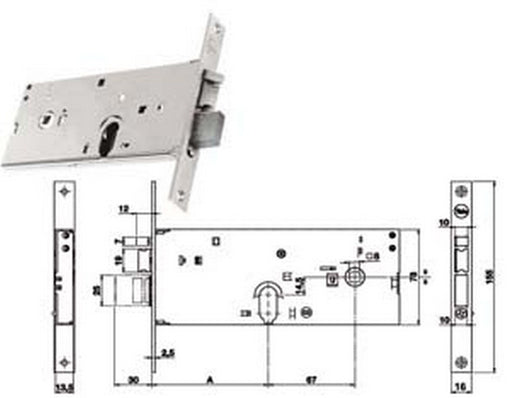elettroserratura infilare per fasce catenaccio e scrocco mm.78 h 85202 - mm.70, 3 mandate (y8520270080)  cod:ferx.fer393379
