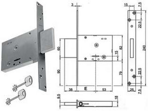 serratura da infilare doppia mappa solo catenaccio 8td100 - mm.52 (y8td10045200000) cod:ferx.fer393409