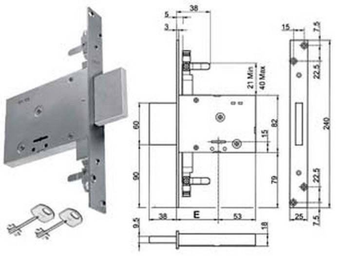 serratura triplice da infilare doppia mappa solo catenaccio 8td101 - mm.60 ka (y8td10146000ka) cod:ferx.fer414357