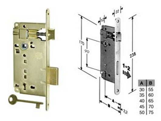 serratura bussola infilare bordo tondo ottonato mm35 bordo acciaio cod:ferx.fer203982