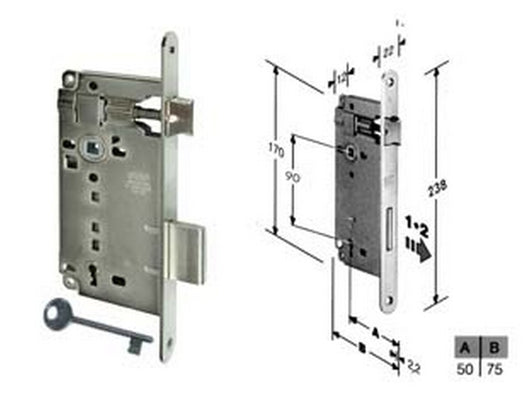 serratura a bussola da infilare bordo tondo nichelato - mm.50 bordo acciaio nichelato (b.00591.50.06) cod:ferx.fer204033