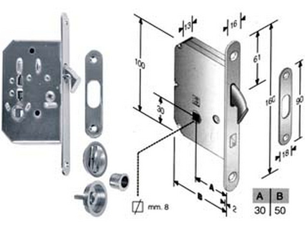 serr. infilare porte scorrevoli a gancio rientrante b. tondo cr. satin. - mm.50 frontale e incontro cromo satinato cod:ferx.fer204903