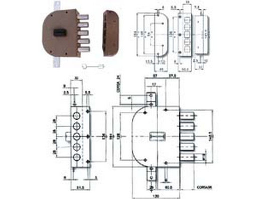 serratura triplice da applicare senza scrocco doppia mappa 2200 - mm.60 dx (2200-01) cod:ferx.fer214018