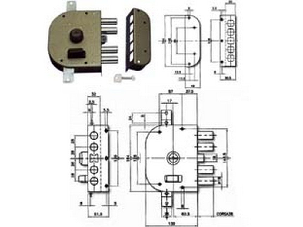 serratura triplice da applicare con scrocco a pompa 3250 - mm.60 dx (3250c-02) cod:ferx.fer214131
